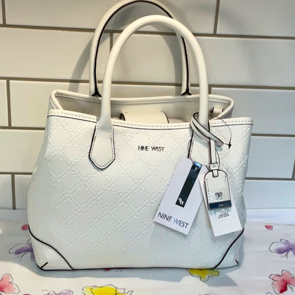 Nine West Embossed White Satchel.